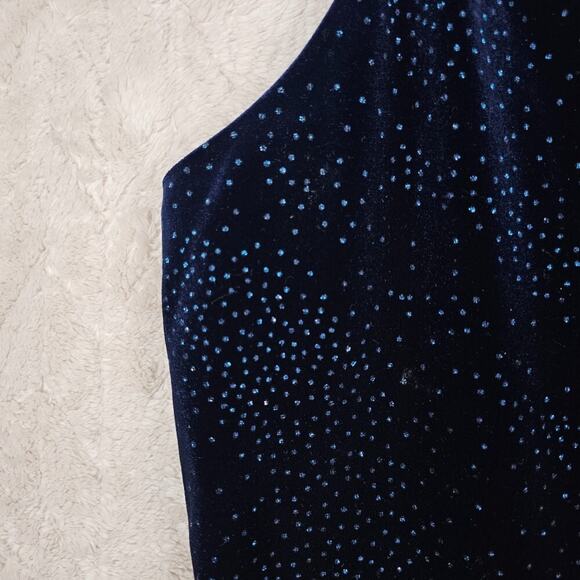 VTG 90s Be Smart Velvet Maxi Dress 12 USA Made Glitter Navy Prom Y2K Whimsigoth - Picture 5 of 9